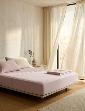 Lenzuolo Di Cotone Con Angoli - rosa pastello