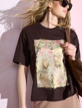 T-shirt in cotone con stampa - marrone
