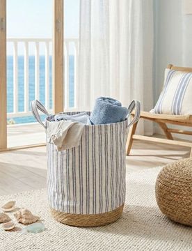 Cesto contenitore a righe con elementi intrecciati - blu scuro