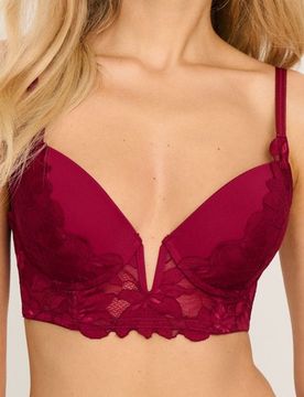 Reggiseno push-up con pizzo - bordeaux