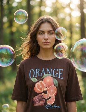 T-shirt in cotone con stampa frutta - marrone