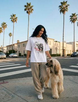 T-shirt in cotone con stampa di cani - bianco