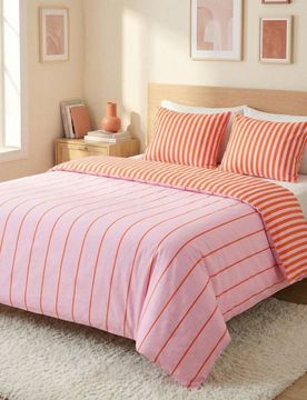 Completo di biancheria da letto double face a righe - rosa