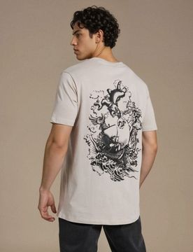 T-shirt in cotone con stampa Tom and Jerry - beige