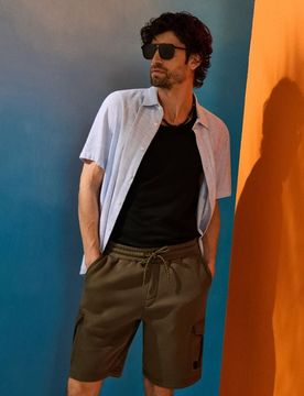 Pantaloncini cargo in cotone - khaki