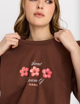 T-shirt in cotone con stampa floreale - marrone