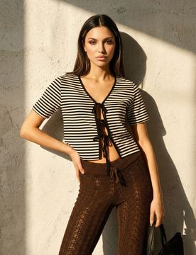 T-shirt a righe con viscosa - multicolor