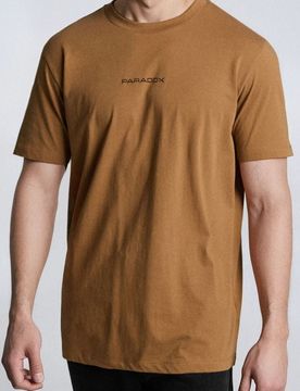 T-shirt in cotone con scritta - marrone dorato