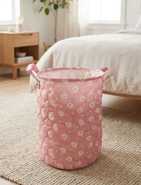 Cesto imbottito con motivo floreale - rosa
