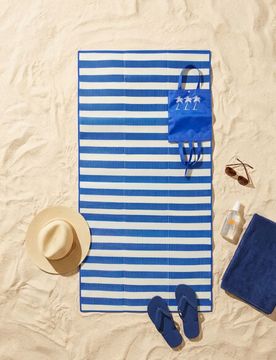 Stuoia da spiaggia pieghevole a righe - blu scuro