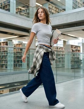 T-shirt basic a costine con profili a contrasto e mix di viscosa - grigio chiaro