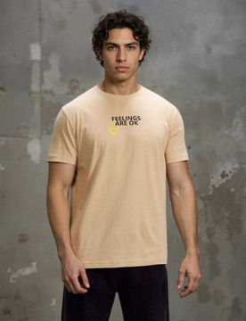 T-shirt in cotone con scritta - beige