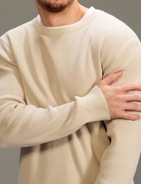 Maglione in cotone a grossa maglia - panna