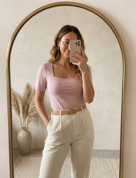T-shirt con scollo quadrato - rosa pastello