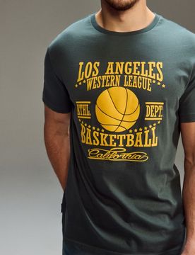 T-shirt in cotone con stampa - verde petrolio