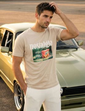 T-shirt in cotone con stampa - beige
