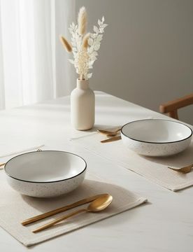 Set di ciotole puntinate con bordo 2 pezzi - bianco