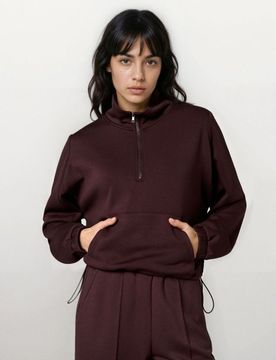 Felpa con zip soft touch con miscela di viscosa - marrone scuro