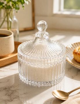 Zuccheriera rigata con coperchio - clear