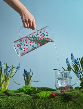 Caraffa in vetro con coperchio e motivo ciliegie - multicolor