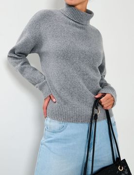 Maglione con collo rialzato - grigio medio