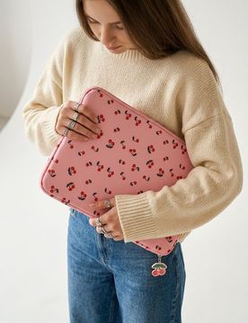 Borsa per laptop con motivo di ciliegie - rosa