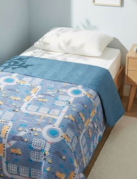 Copriletto per bambini con motivo del cantiere - blu scuro