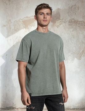 T-shirt in cotone con effetto slavato - verde
