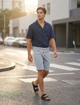 Pantaloncini in denim di cotone - blu pallido