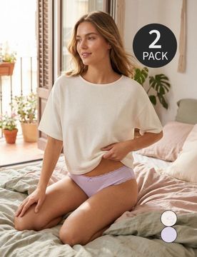 Slip in cotone con finitura in pizzo 2 pezzi - multicolor
