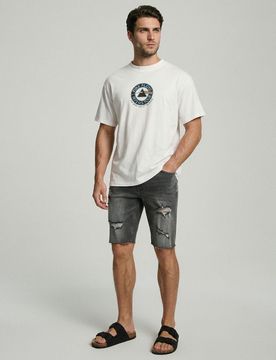 Pantaloncini in denim con effetto strappato - grigio