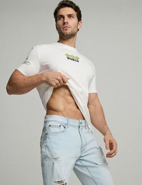 Pantaloncini in denim con effetto strappato - blu