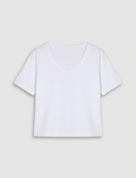 T-shirt in cotone con scollo a V - bianco