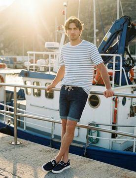 Shorts in denim di cotone con effetto lavato - blu scuro