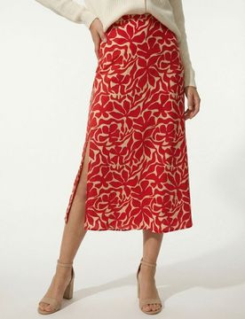 Gonna midi in viscosa con spacchi laterali - rosso