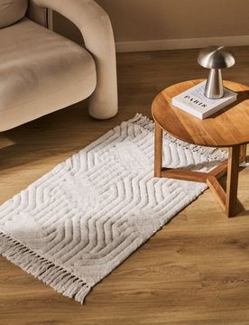 Tappeto tuftato con frange - bianco