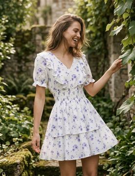 Abito mini con viscosa con stampa floreale - multicolor