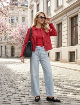 Giacca in cotone con colletto e finitura twill - rosso
