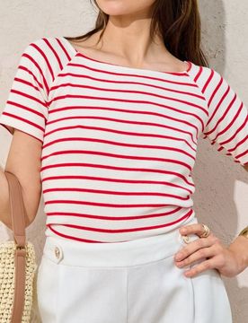 Blusa di cotone a righe - rosso