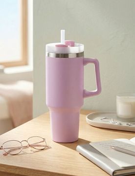 Tazza termica con manico - rosa pastello