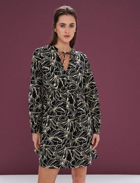 Abito mini in cotone con laccetto sullo scollo - multicolor