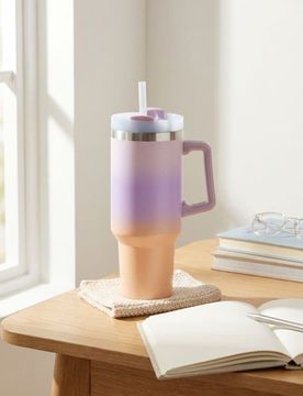 Tazza termica con manico e cannuccia - multicolor