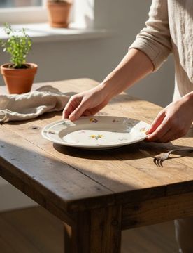 Piatto in ceramica con motivo floreale - bianco