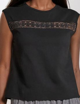 Blusa con inserto traforato - nero
