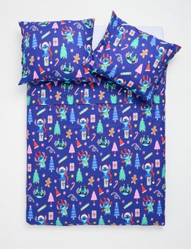 Set lenzuola con motivo natalizio Stitch - blu scuro