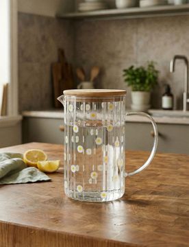 Caraffa con motivo margherite con coperchio - bianco