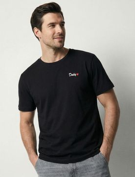 T-shirt in cotone con scritta Daddy - nero