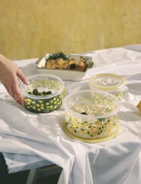Set di contenitori per alimenti con coperchi, motivo limoni, 3 pezzi - giallo