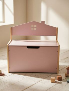 Panca contenitore a forma di casetta - rosa pastello