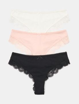 Slip Brazilian in Cotone con Pizzo – 3 Pezzi - multicolor
